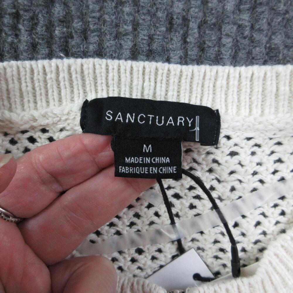 Sanctuary Cardigan Womens M Off-White Knit Floral Full Zip Balloon Sleeve NWT - Picture 7 of 13
